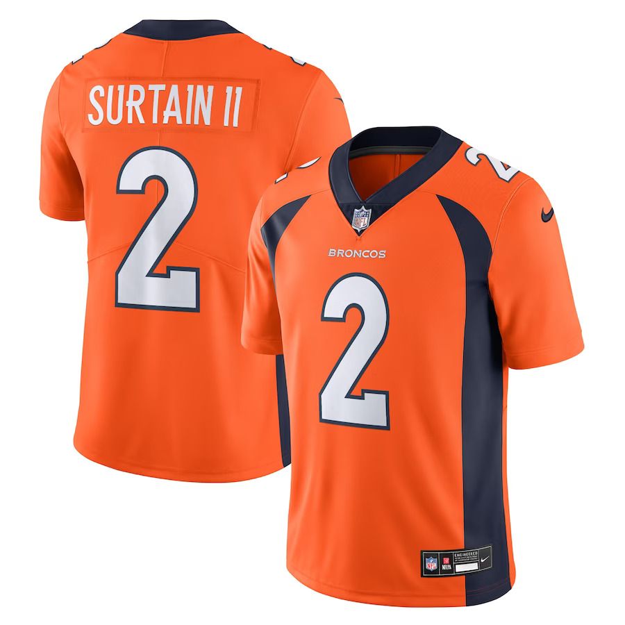 Men Denver Broncos 2 Patrick Surtain II Nike Orange Vapor Untouchable Limited NFL Jersey